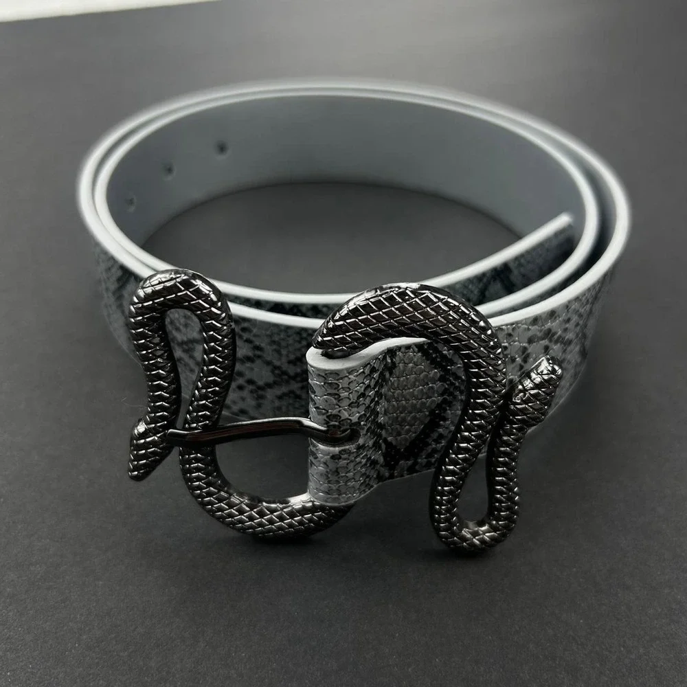 Vintage style gray snake skin western grunge boho belt gray and silver